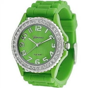 Geneva Platinum Women's Rhinestone Fleur de Lis Watch, Silicone Strap