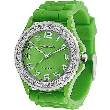 Geneva Platinum Women's Rhinestone Fleur de Lis Watch, Silicone Strap