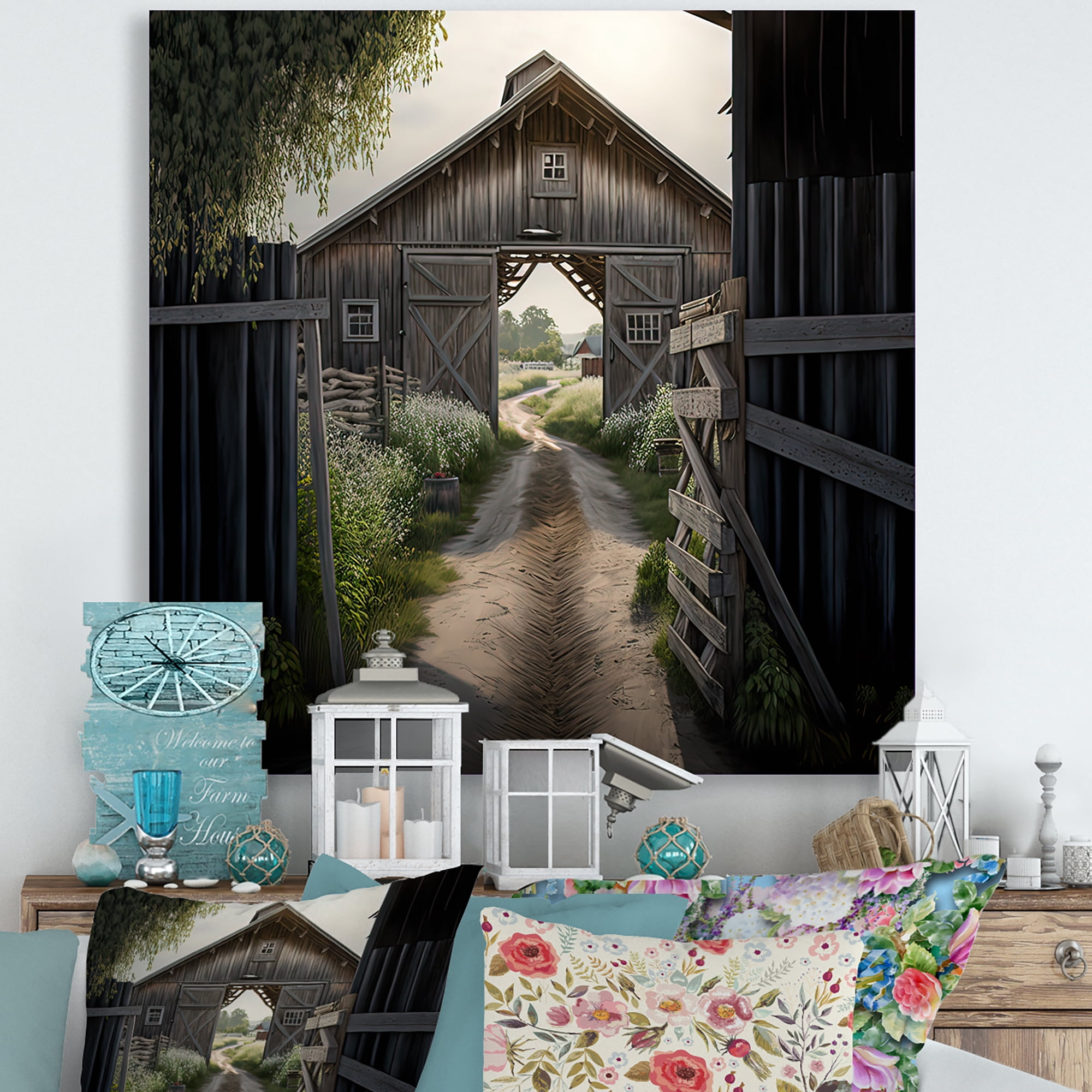 Designart Picturesque Winding Path And Barn I Canvas Wall Art
