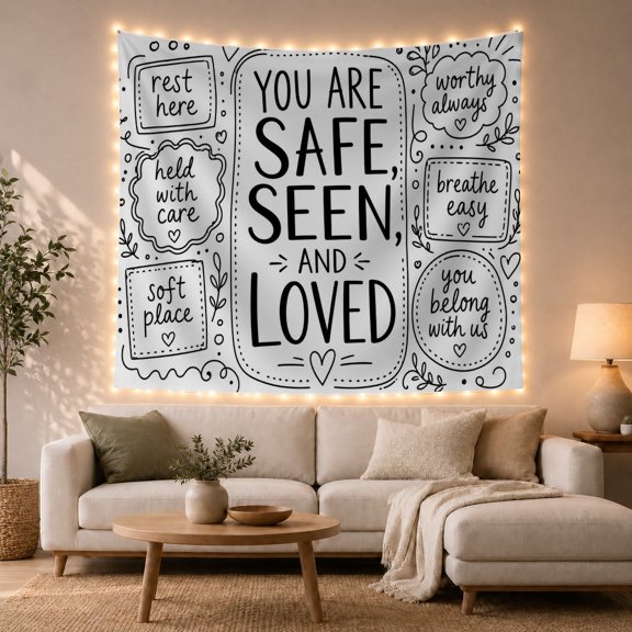 You Are Safe with Seen and Loved Rest, Nostalgic Vintage for Botanical Art Lovers, Botanical Wall Decor, Valentine'S Day Gift, Tapestry Wall Hanging for Bedroom and Dorm