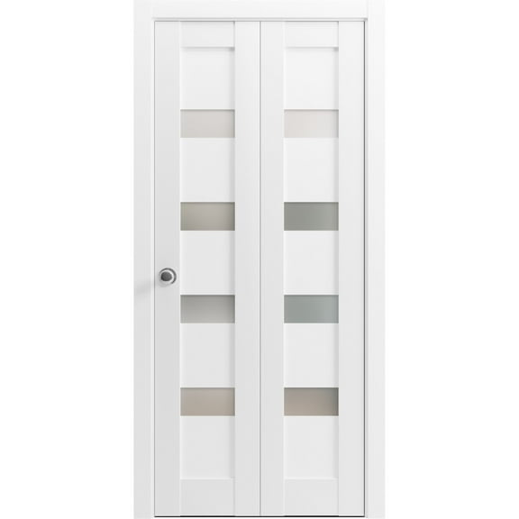 Sliding Closet Bi-fold Doors | Quadro 4113 White Silk with Frosted Glass