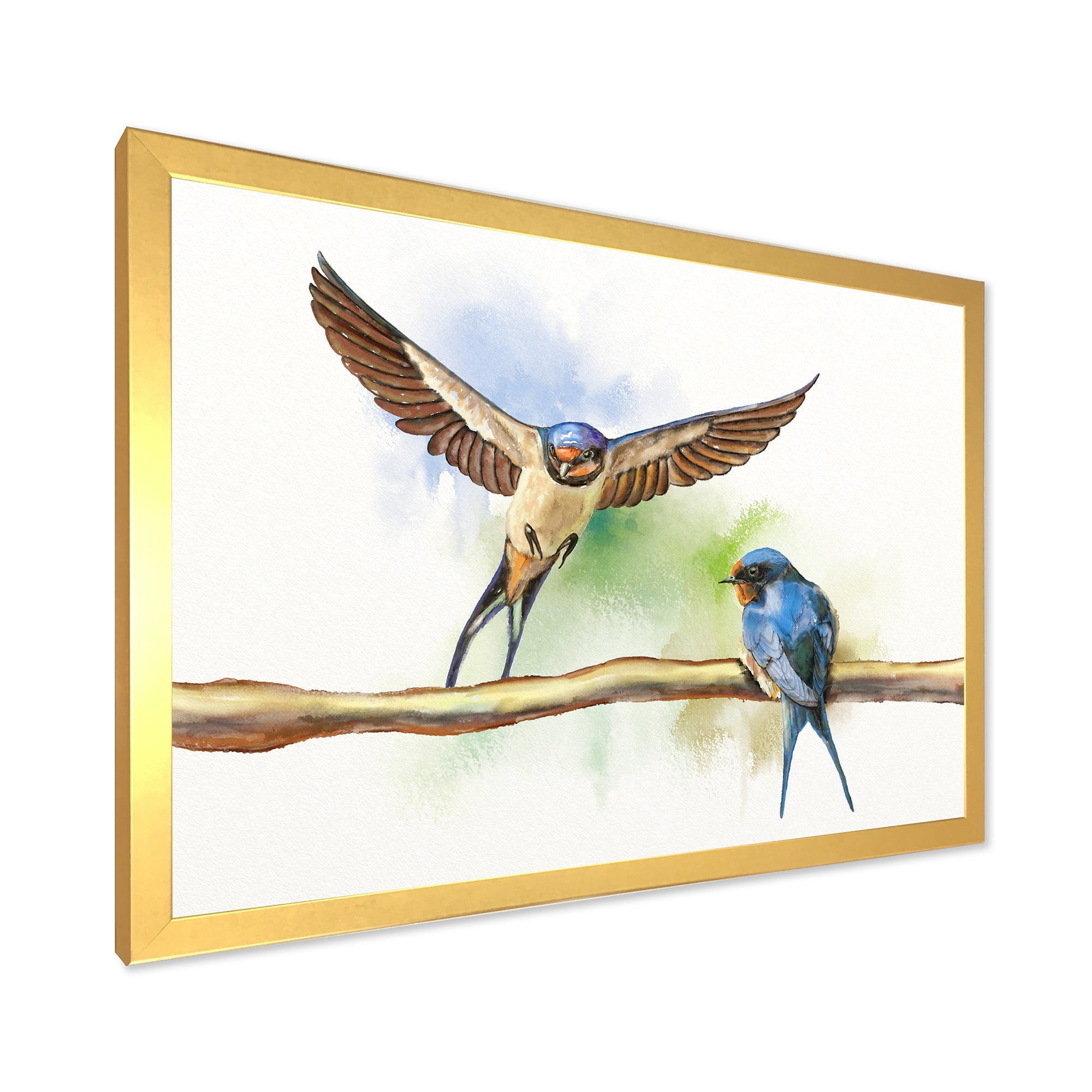 Designart 'Two Barn Swallows Birds On Branch' Farmhouse Framed Art Print