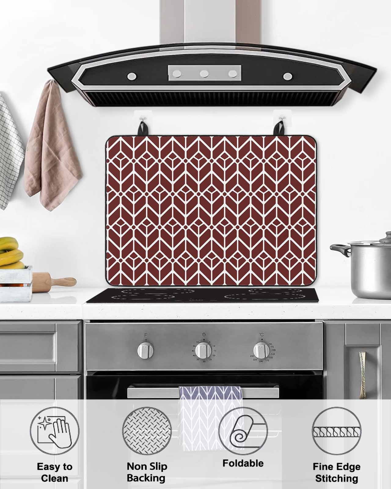 Large Induction Cooktop Protector Mat Geometric Stove Top Covers for Electric Stove, Modern Abstract Lines Texture Red Decorative Stove Burner Cover Mats, Glass Top Stove Cover