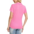 thumbnail image 4 of Xidunhg Women's Short Sleeve Solid Lapel V Neck Soft Pullover Tops Lightweight Knit Polo Shirt Bright Pink XL, 4 of 8
