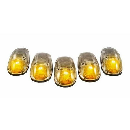 Recon Led Cab Roof 99-02 RAM Cab Roof Lights Clear Lens Chrome Base Amber LED Bulbs with Wiring, 5-Piece Kit ()
