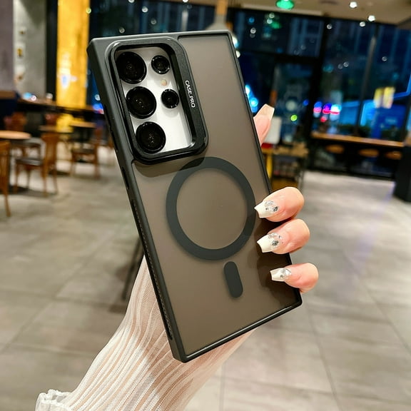 Dteck Case for Samsung Galaxy S24,Magnetic Mag-Safe Matte PC Case with Camera Lens Protector Shockproof Rubber Metal Camera Protection Kickstand Cover,Black