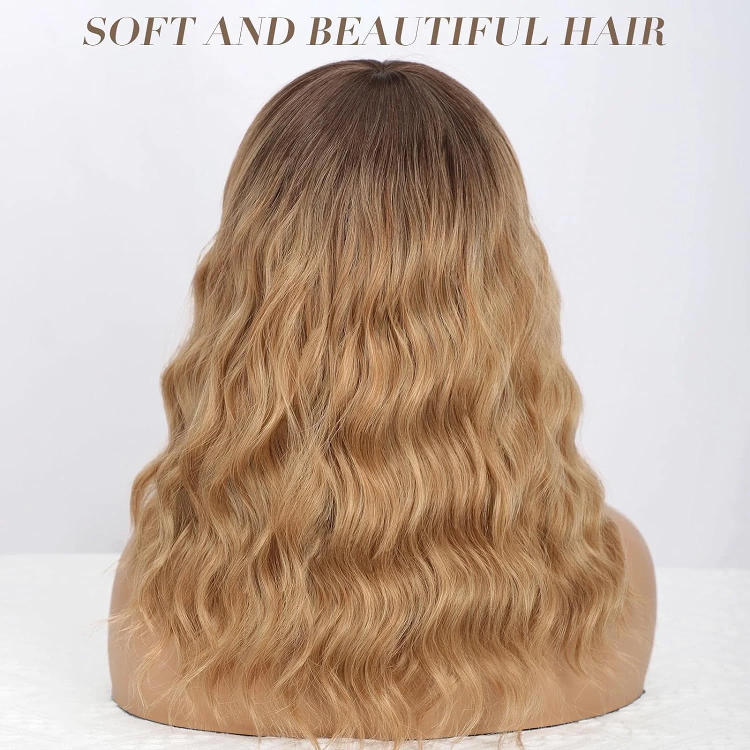 DOPI Short Wavy Wig with Bangs for Women Shoulder Length Bob Curly Women's Charming Synthetic Wigs with Natural Wavy Black To Brown Heat Resistant Hair for Daily Party Use