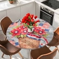 thumbnail image 2 of 4th of July Floral Round Tablecloth 36-44 Inch Round Fitted Table Cloth with Elastic Edge, Patriotic Star Stripe Flag Grey Wood Waterproof Table Cover Protector for Outdoor Picnic Party Dining, 2 of 6