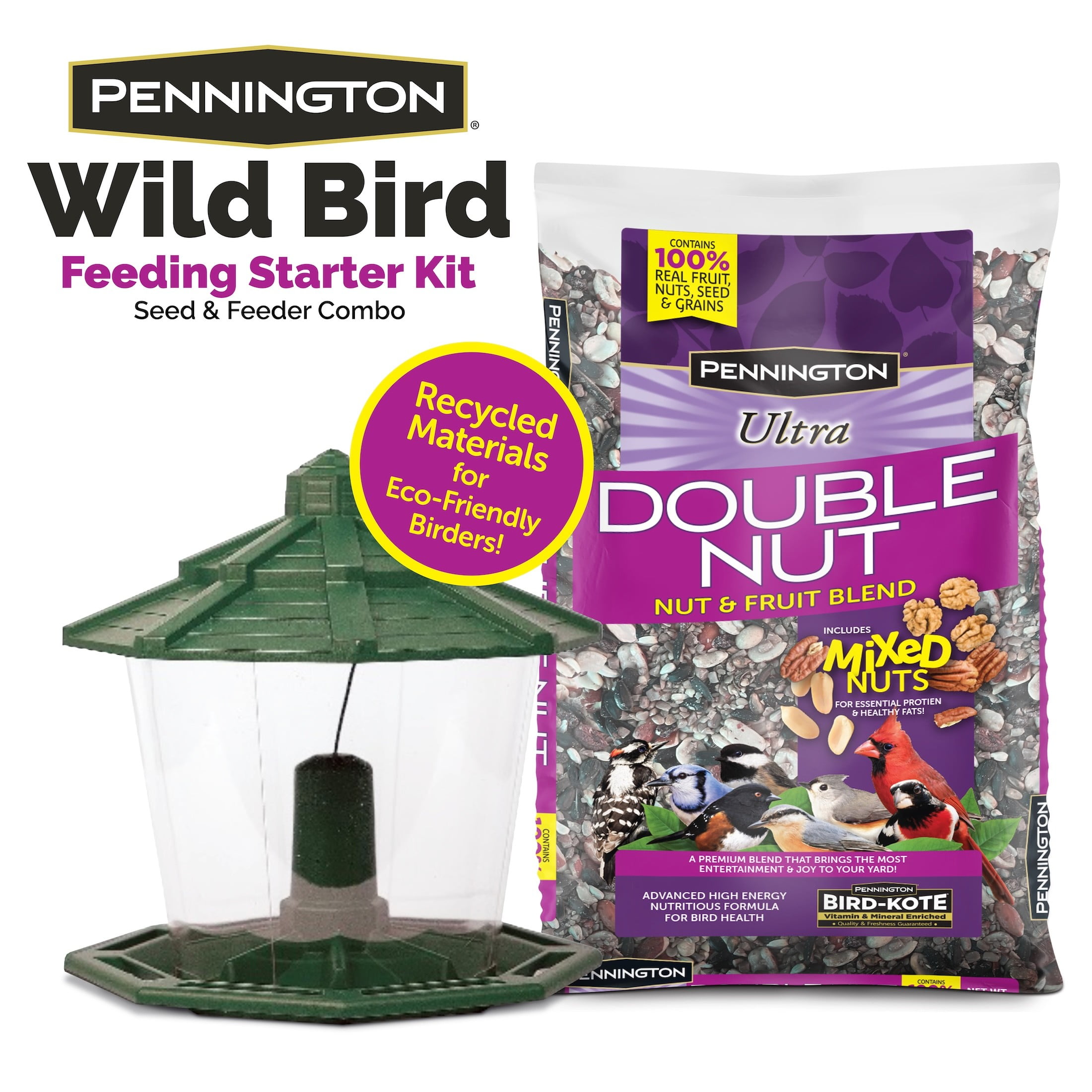 Pennington Earth Smart Green Ecozebo 7lb Capacity Wild Bird Feeder and Feed Starter Kit 1 Each