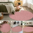thumbnail image 6 of Peach Pink 7ft Round Rug, Farmhouse Burlap Solid Pink Color Modern Linen Texture Non-Skid Rubber Backing Large Area Rugs - Living Room Bedroom Home Office, Indoor Floor Mat Carpets Washable Rug, 6 of 9