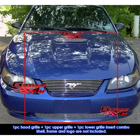 Compatible with 1999-2004 Ford Mustang GT V6 Billet Grill Combo