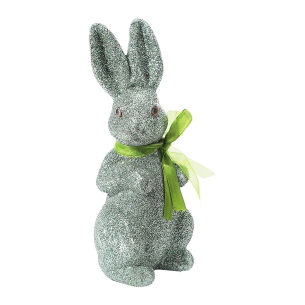 Figura de conejo de espuma de Pascua con polvo brillante, estatua de conejo de simulación, adorno decorativo para fiesta de oficina en casa