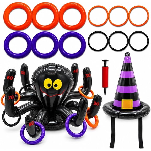 4E's Novelty Halloween Ring Toss Game Inflatable Spider & Durable PVC Material Witch Hat Toss