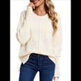 thumbnail image 2 of Suéter de Punto Acanalado con Cuello Redondo para Mujer, Moda de Otoño, Suéter Holgado de Larga con de Murciélago y Abertura Lateral Crema XL, 2 of 9