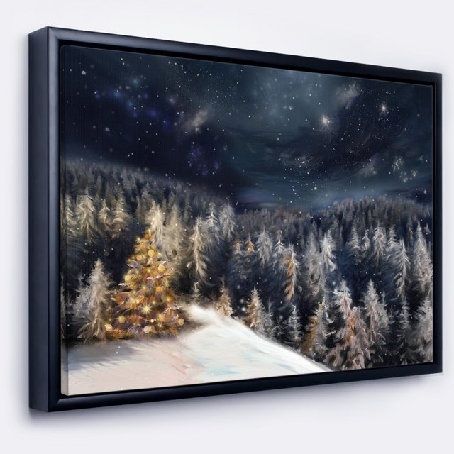 Designart - Arbre de Noël Forêt Nocturne - Impression sur Toile Encadrée