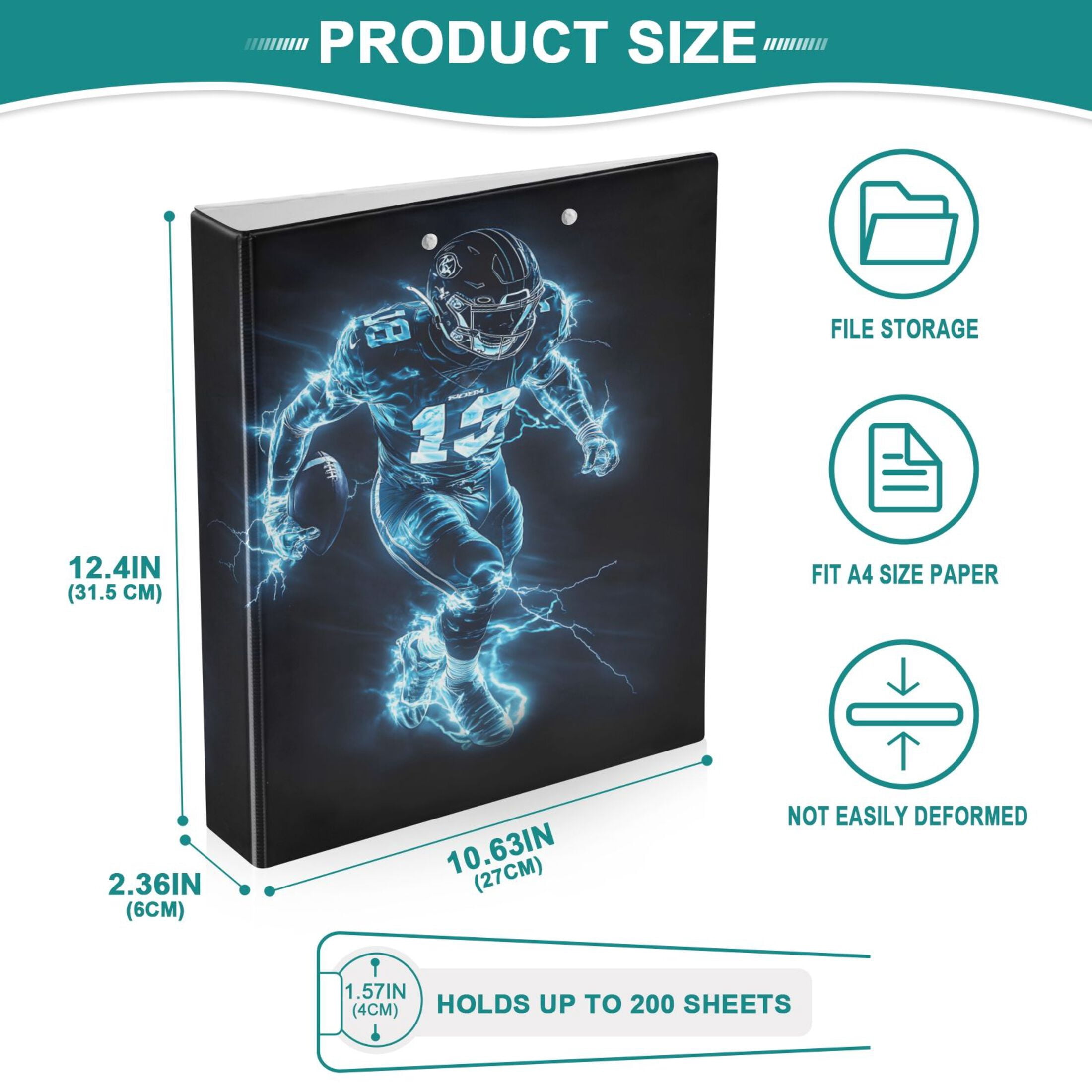 joogoo Cool Football Player Hardcover 3 Ring Binder 1.5" Round Rings Interior Pockets Binders Organizer 1 Pack
