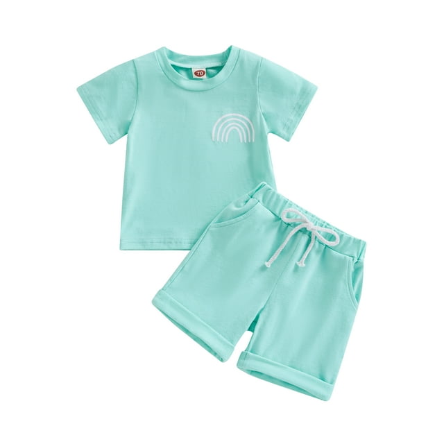 xiaxaixu T-Shirt Imprimé Arc-en-Ciel à Manches Courtes + Ensemble Short devant Nœud Bambin 2Pcs