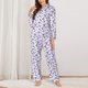 thumbnail image 2 of Balery Lavender Flowers Conjunto de Pijama con Estampado para Mujer, Conjunto de Dos Piezas con Manga Larga, Ropa de Dormir Suave con Bolsillos, Pijamas Cómodos-Large, 2 of 7