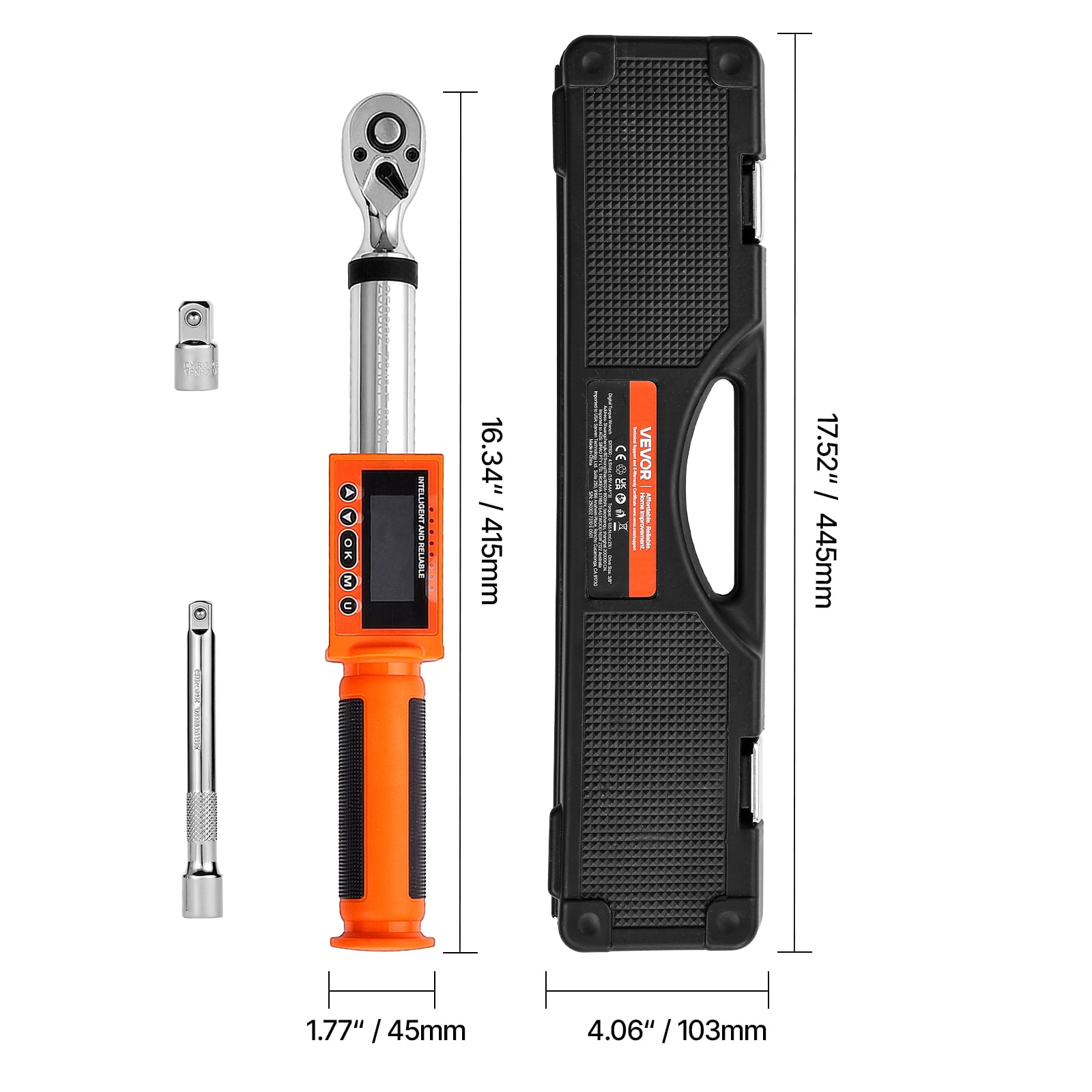 VEVOR Digital Torque Wrench, 3/8-Inch Drive, 4.94–99.57 lbf-ft, 72-Tooth, ±2% Precision Electronic Wrench with Preset Function, Audible Alert, and LED Indicator for Automotive and Motorcycle Use