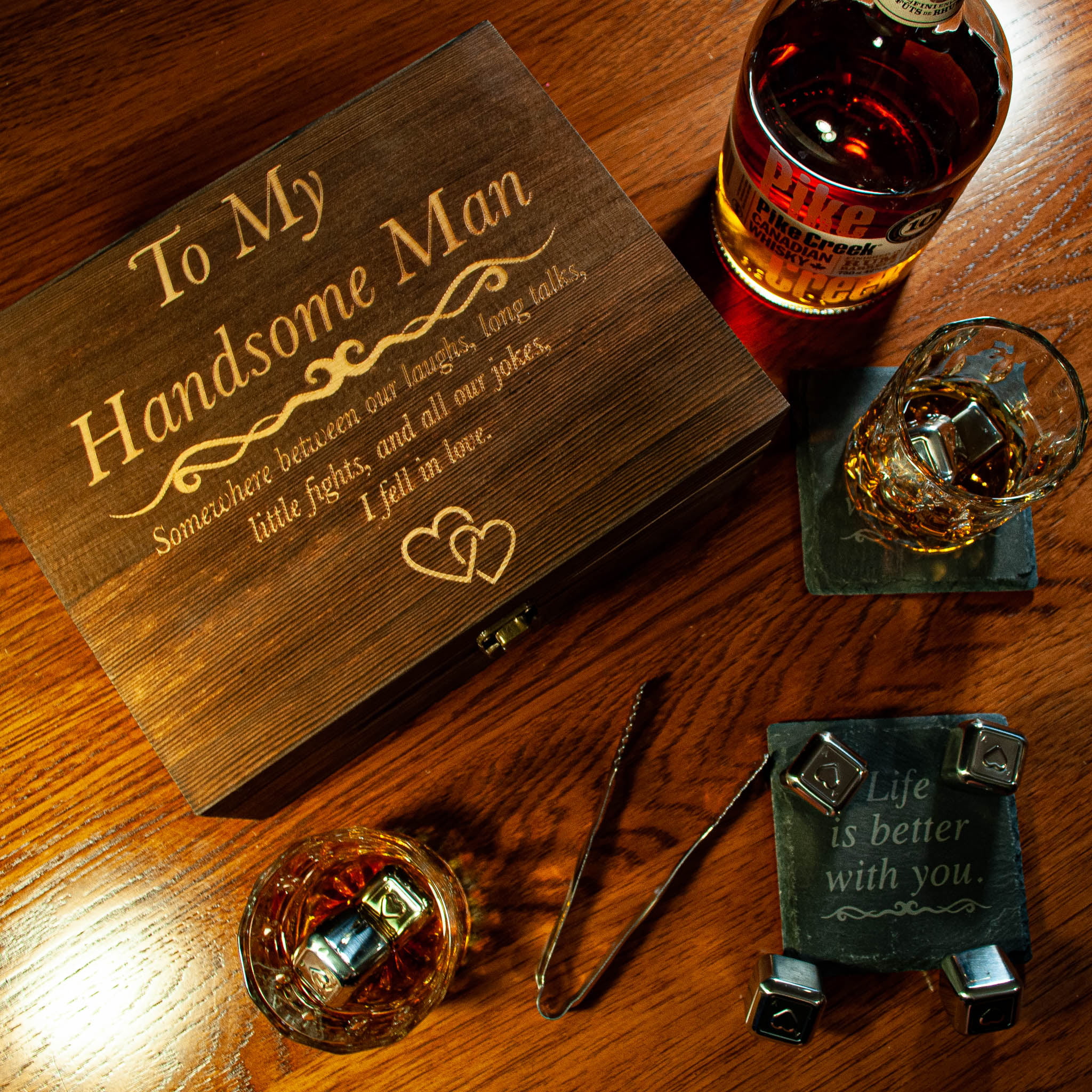 Fiance Husband Whiskey Glass Set Engraved 'To My Handsome Man” Gi fts for Birthday Wedding Anniversary Men Christmas Anniversary Gi fts for Him Boyfriend 