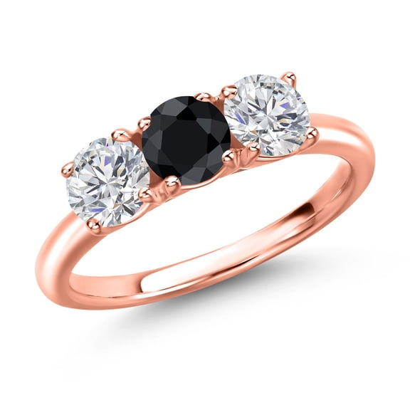 Gem Stone King 18K Rose Gold Plated Silver Black Sapphire and Lab Grown Diamond Engagement Ring for Women | 1.69 Cttw | Round 5MM | Gemstone September Birthstone | Size 5