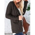 thumbnail image 3 of Women's Open Front Cardigan Sweater Casual Button Down Cable Knit Sweater Coat, 3 of 4