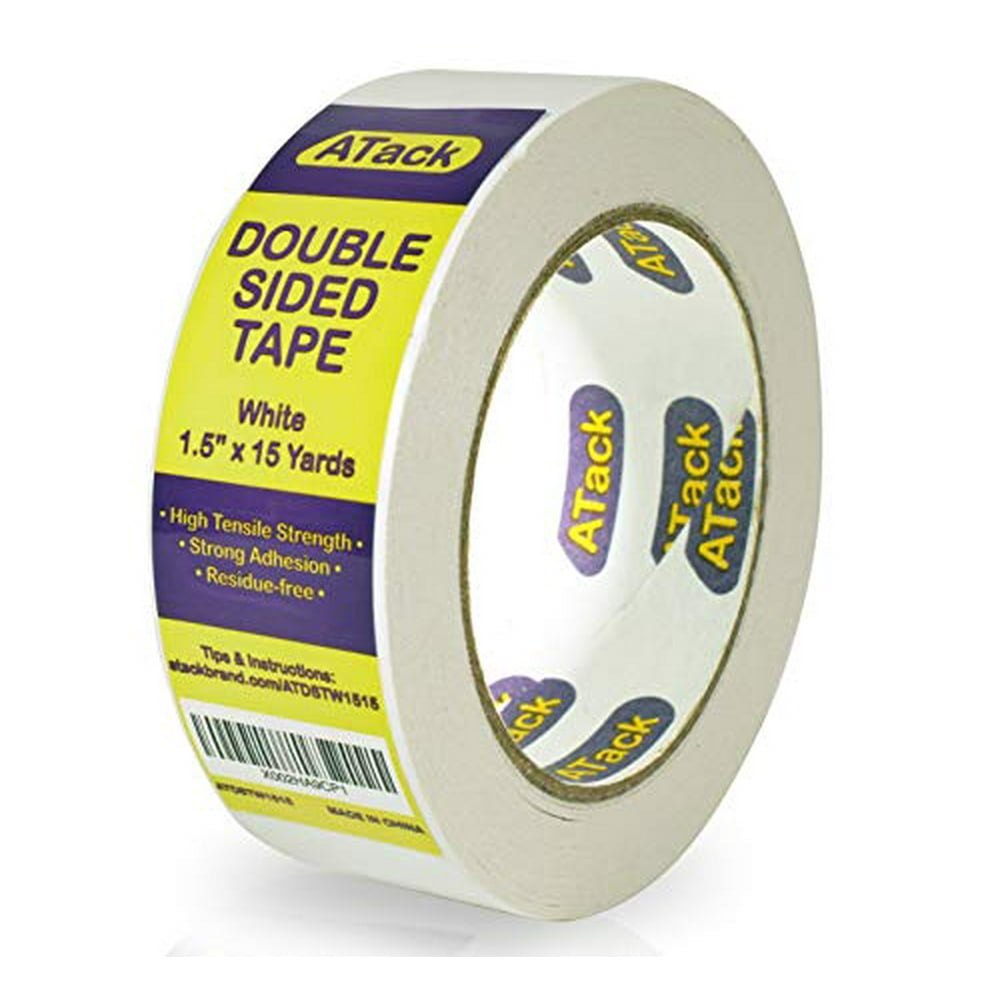ATack DoubleSided Tape White, 1.5 Inches x 15 Yards, Heavy Duty Double