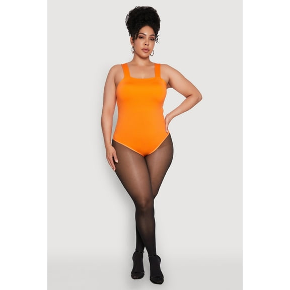 Womens Plus Size Trendy Seamless Square Neck Shelf Bra Bodysuit