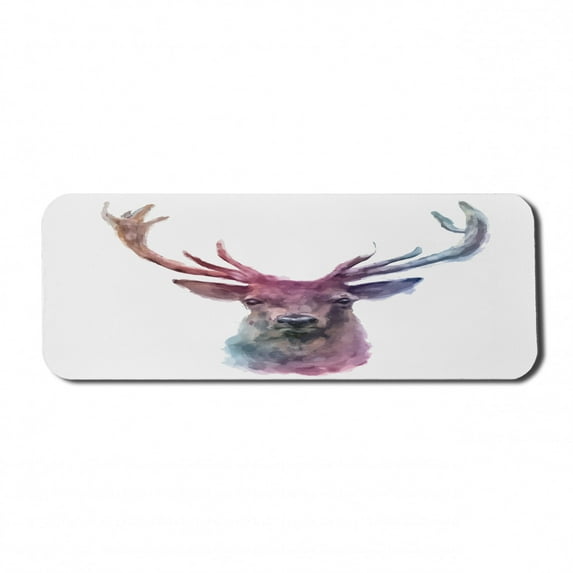 Deer Computer Mouse Pad, Illustration of Male Stag with Soft Pale Colors Antlers Wildlife Nature Print, Rectangle Non-Slip Rubber Mousepad Large, 31" x 12" Gaming Size, Pink Lilac, by Ambesonne