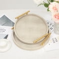 thumbnail image 6 of MODE HOME Shagreen Round Serving Tray Set of 2, Ivory Decorative Accent Trays with Gold Metal Handles for Coffee Table, Ottoman, Living Room, Bathroom and Home Decor, 6 of 7