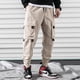 thumbnail image 5 of Pantalones cargo casuales para hombre con cintura elástica, cordón ajustable, bolsillo con solapa y letras estampadas, 5 of 7