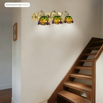 Tiffany Style Wall Sconce 3-Light Vanity with Dragonfly Pattern Stained Glass Shade Wall Mount Retro Light Fixtures for Hallway Livingroom Bedroom Hotel, E27 Bulbs (Not Included)