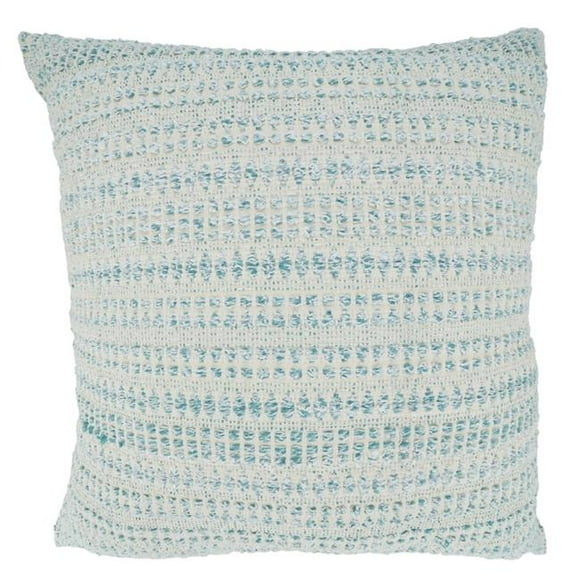 22 in. Woven Line Square Throw Pillow with Poly Filling, Aqua