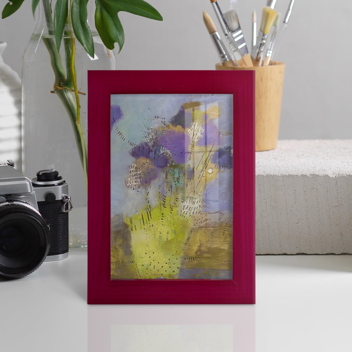 Blumen I -Framed Print w/glass-Cherry Red