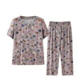 thumbnail image 4 of Sakmal Plus Size Pajama Set Womens Cotton Short Sleeve Top and Pants Floral Pjs ,Pink,XXL, 4 of 5