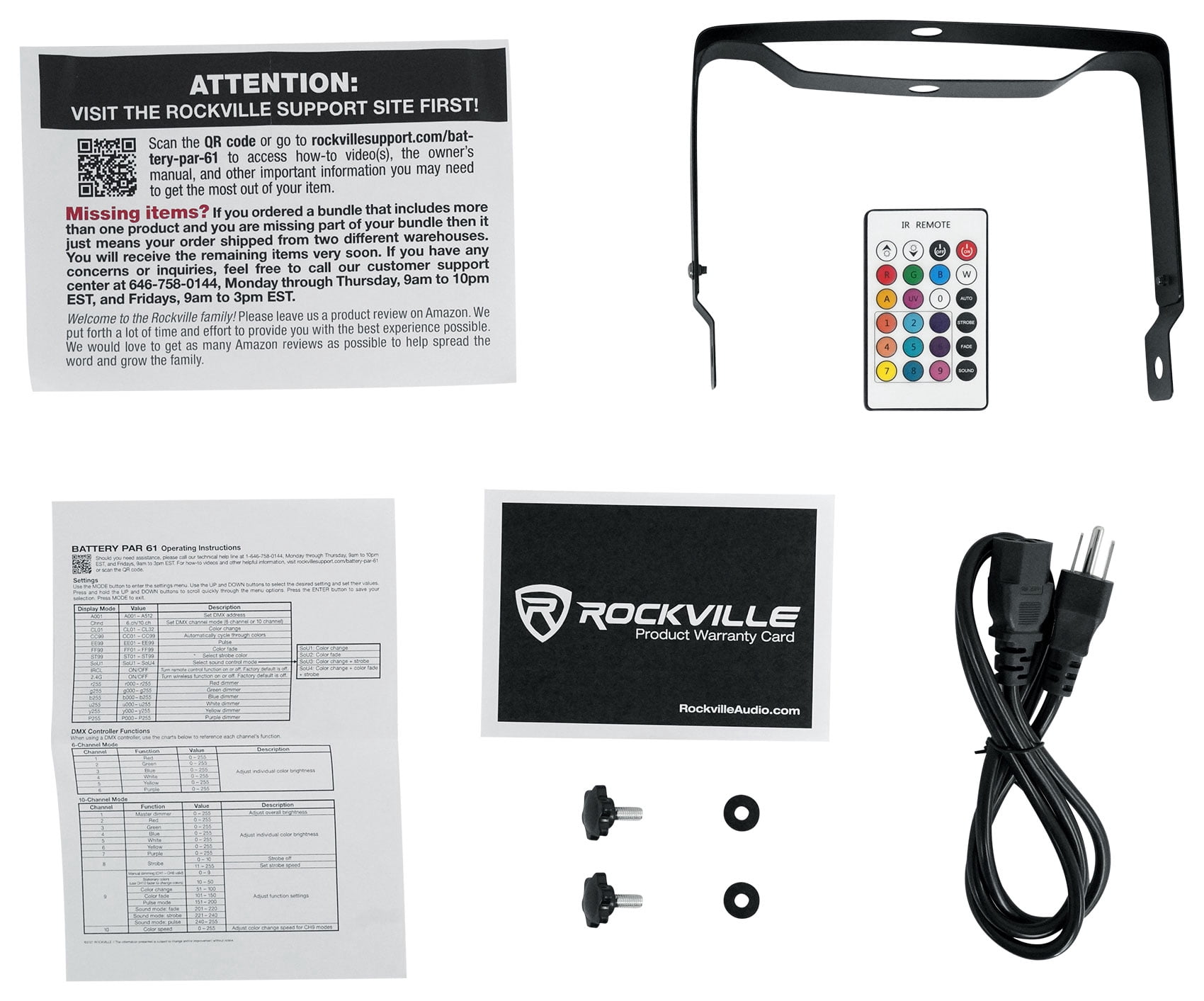 Rockville BATTERY PAR 61 Rechargeable RGBWA+UV DMX DJ STAGE Wash Light+Remote