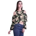 thumbnail image 3 of Moomaya Cold Shoulder Tops Shirts For Women Button Down Long Ruffle Sleeve Top, 3 of 4