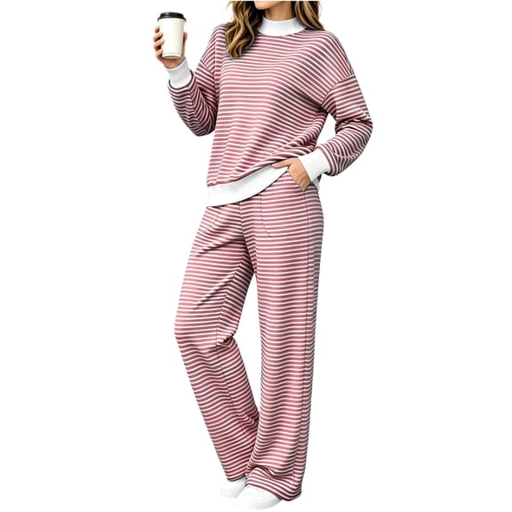 Dqueduo Two Piece Sets for Women Matching Set Cozy Loungewear,Fall Outfits,Winter Clothing,Casual outfits,Wide Leg Pants With Pockets