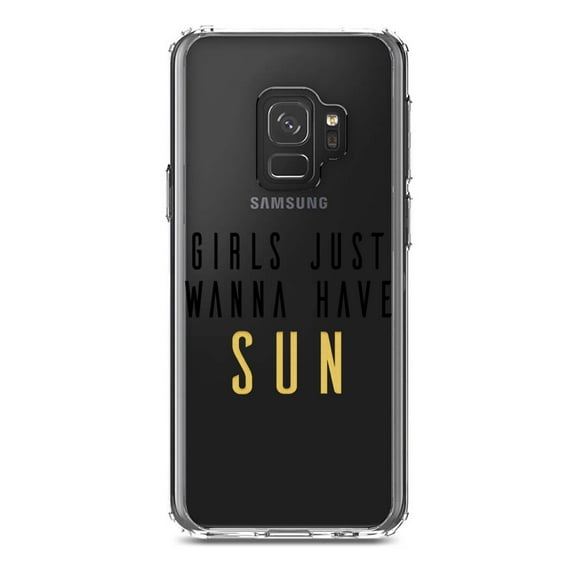 DistinctInk Clear Shockproof Hybrid Case for Samsung Galaxy S9 (5.8" Screen) - TPU Bumper Acrylic Back Tempered Glass Screen Protector - Girls Just Wanna Have Sun