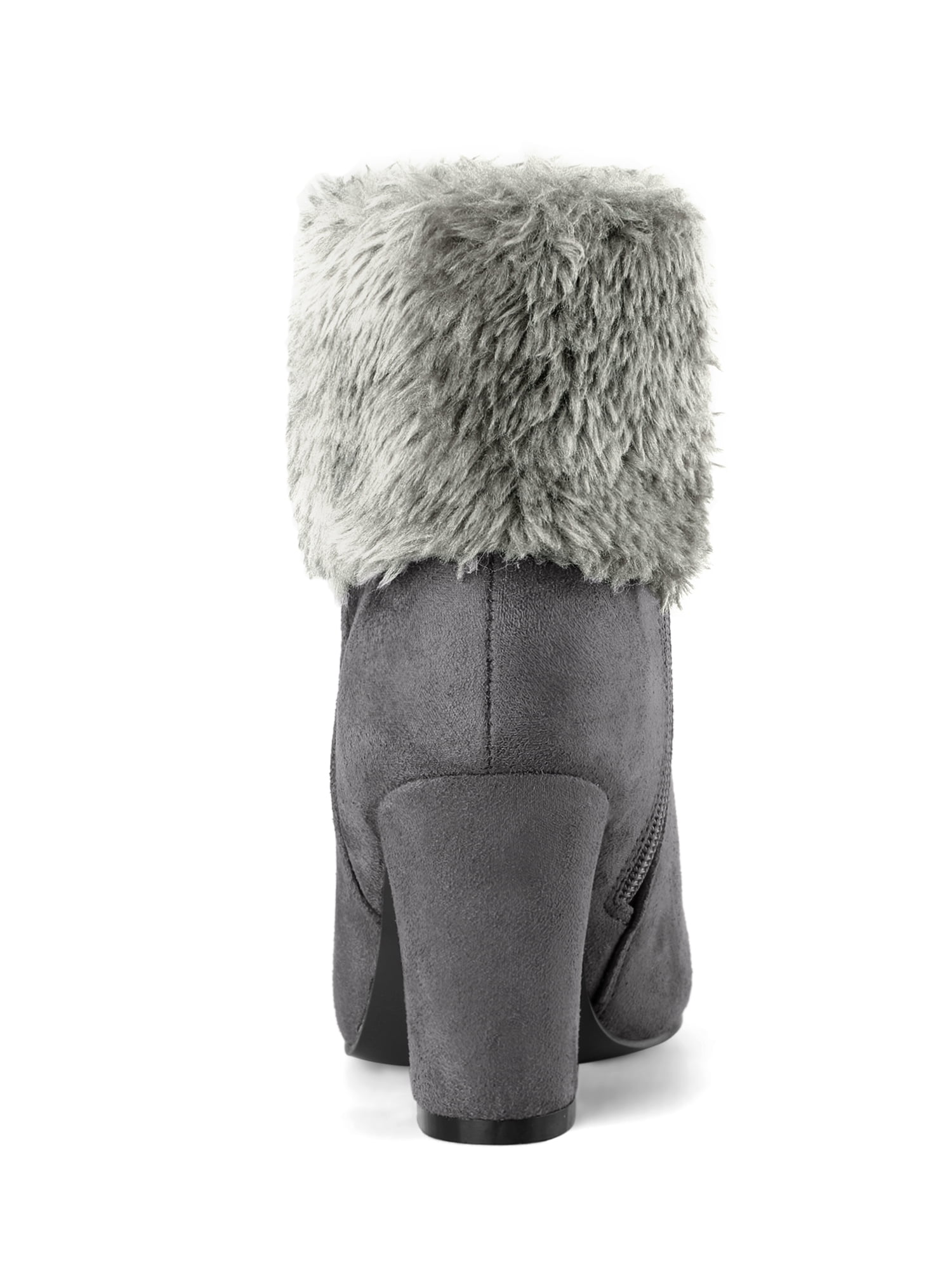 Women's Faux Fur Block Heel Round Toe Ankle Boots Gray (Size 7) Women's Faux Fur Block Heel Round Toe Ankle Boots Gray (Size 7)