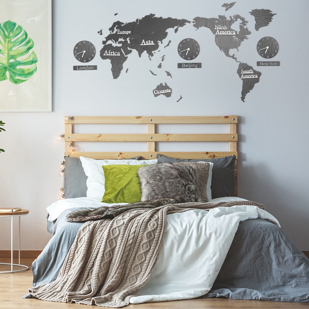 Phenofice Creative World Map Clock Black Mdf Wall Art for Home Easy to Install