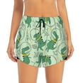 thumbnail image 2 of Xecao's Cute Dinosaurs in Space for a double-layer running short for women, perfect for gym, tennis, and more, featuring a convenient pocket., 2 of 9
