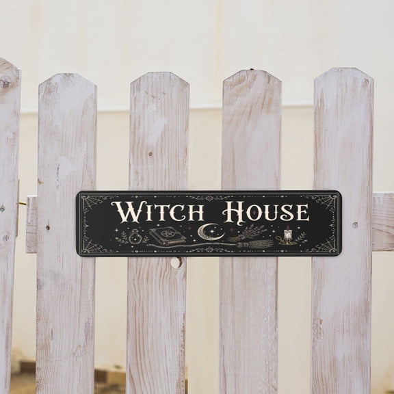 Gothic Witch House Metal Tin Sign For Halloween Home Entryway Garden Porch Or Bedroom 4x16 Inch