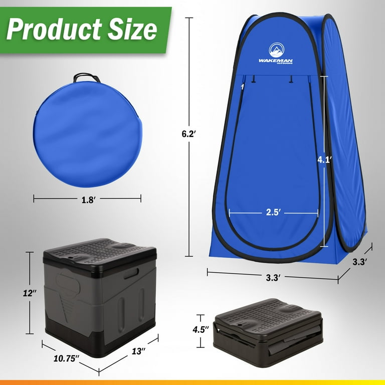 Wakeman Outdoors Camping Toilet Set - Pop Up Privacy Tent and Portable Toilet For Adults, Blue