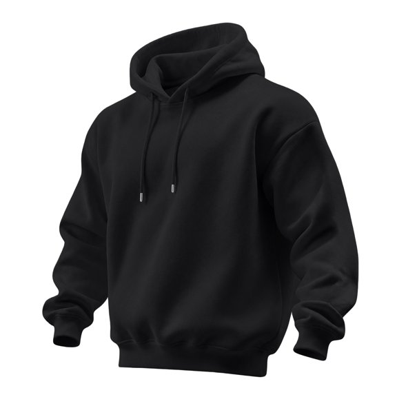 Delconic Mens Pullover Hoodie Long Sleeve Casual Athletic Sweatshirt Drawstring Hood Ribbed Cuffs Hem Relaxed Fit Top Black L