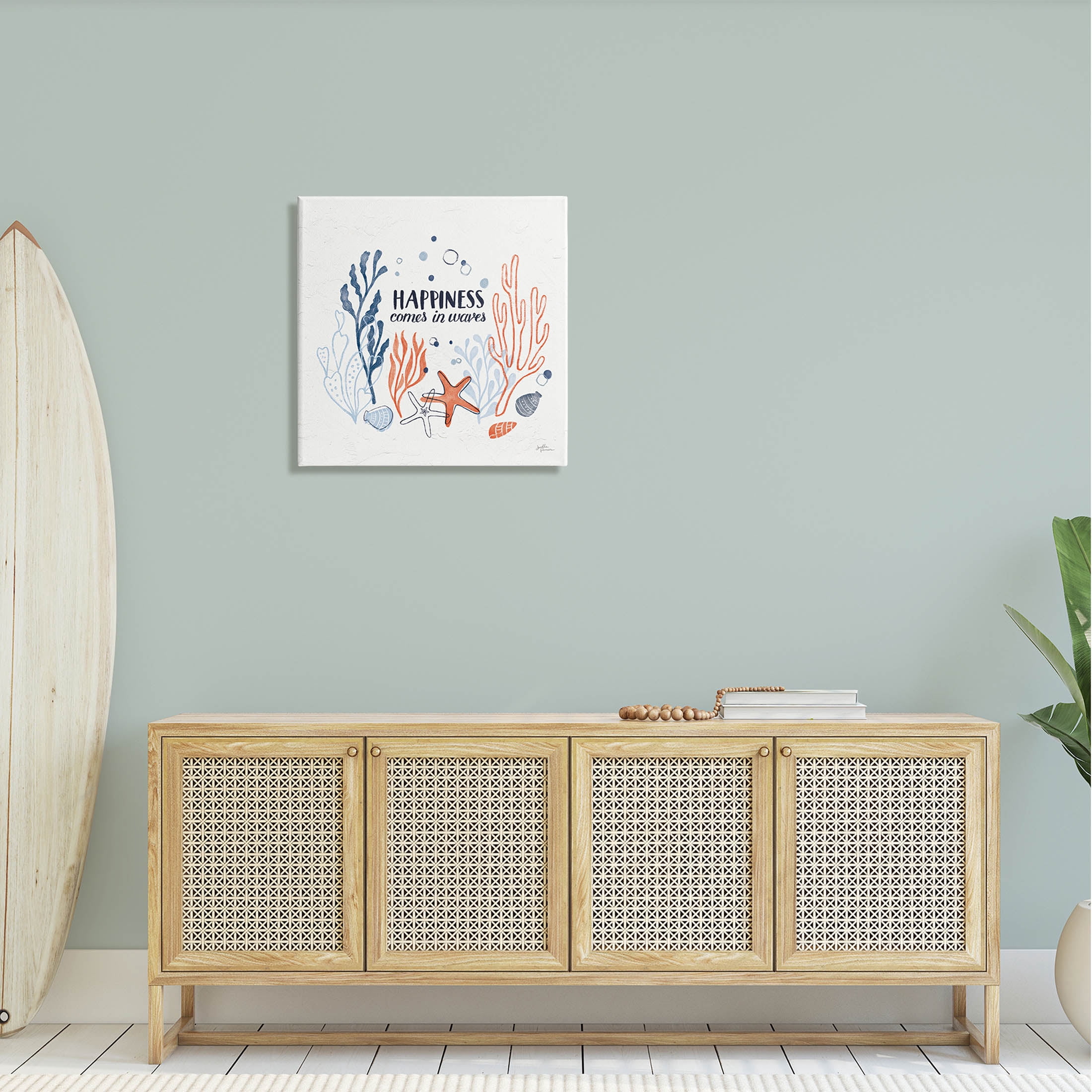 Stupell Industries Happiness Comes In Waves Sea Life Graphic Art Gallery Wrapped Canvas Print Wall Art, Design by Janelle Penner