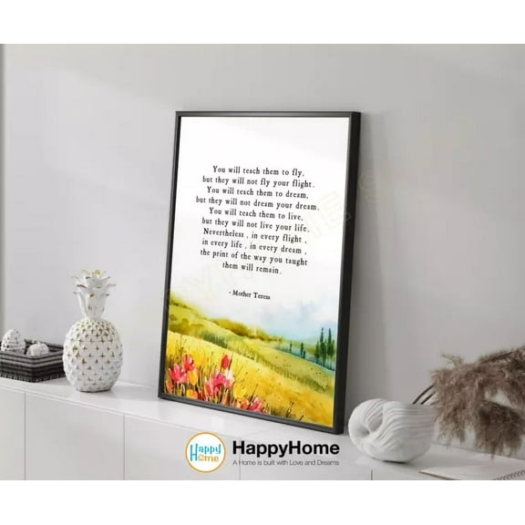 Kna Prints - Mother Teresa Quote Wall Art Teach Them To Fly Inspirational Print Decor - Kir 473, UNFRAMED-8x12