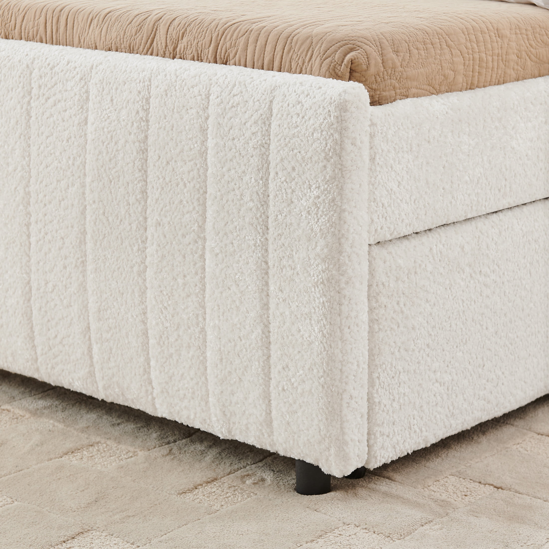 Noble House Fioren Twin Size Chenille Upholstered Bed Frame, Space Saving Daybed with Hidden Trundle, Beige