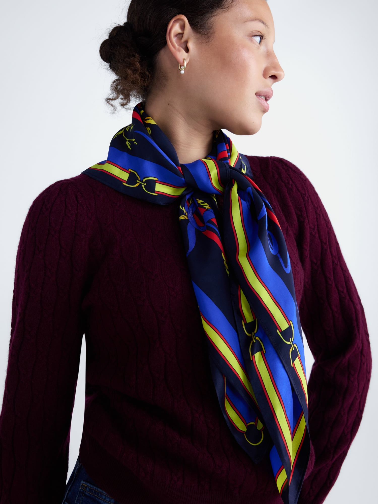 Free Assembly Women's Silk Print Scarf, Darkest Navy