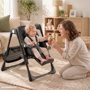 AILEEKISS Foldable High Chair for Baby, Toddler Eating Chair with Detachable Double Trays, Black
